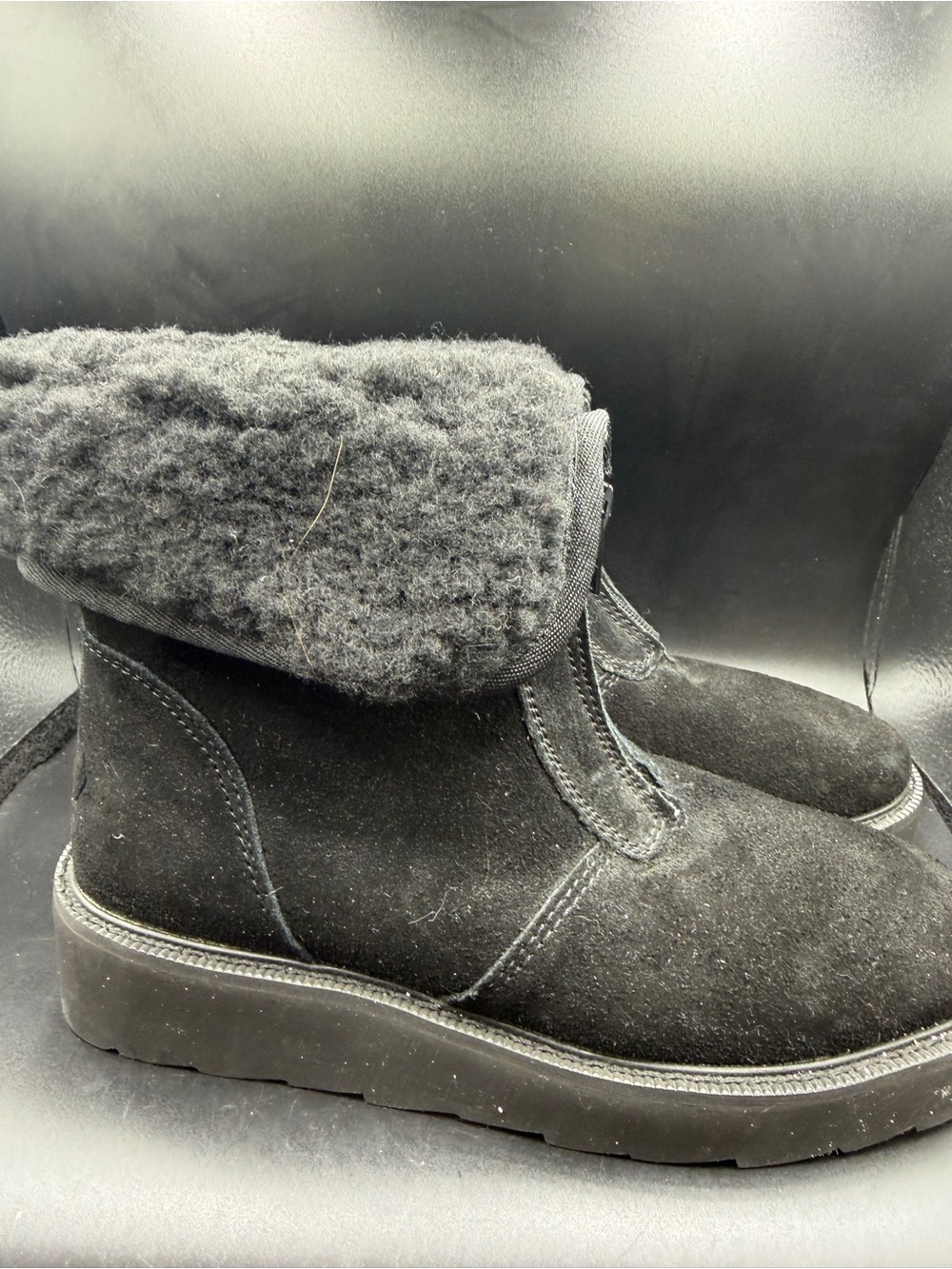 Women’s Black Suede Shearling-Lined Winter Boots